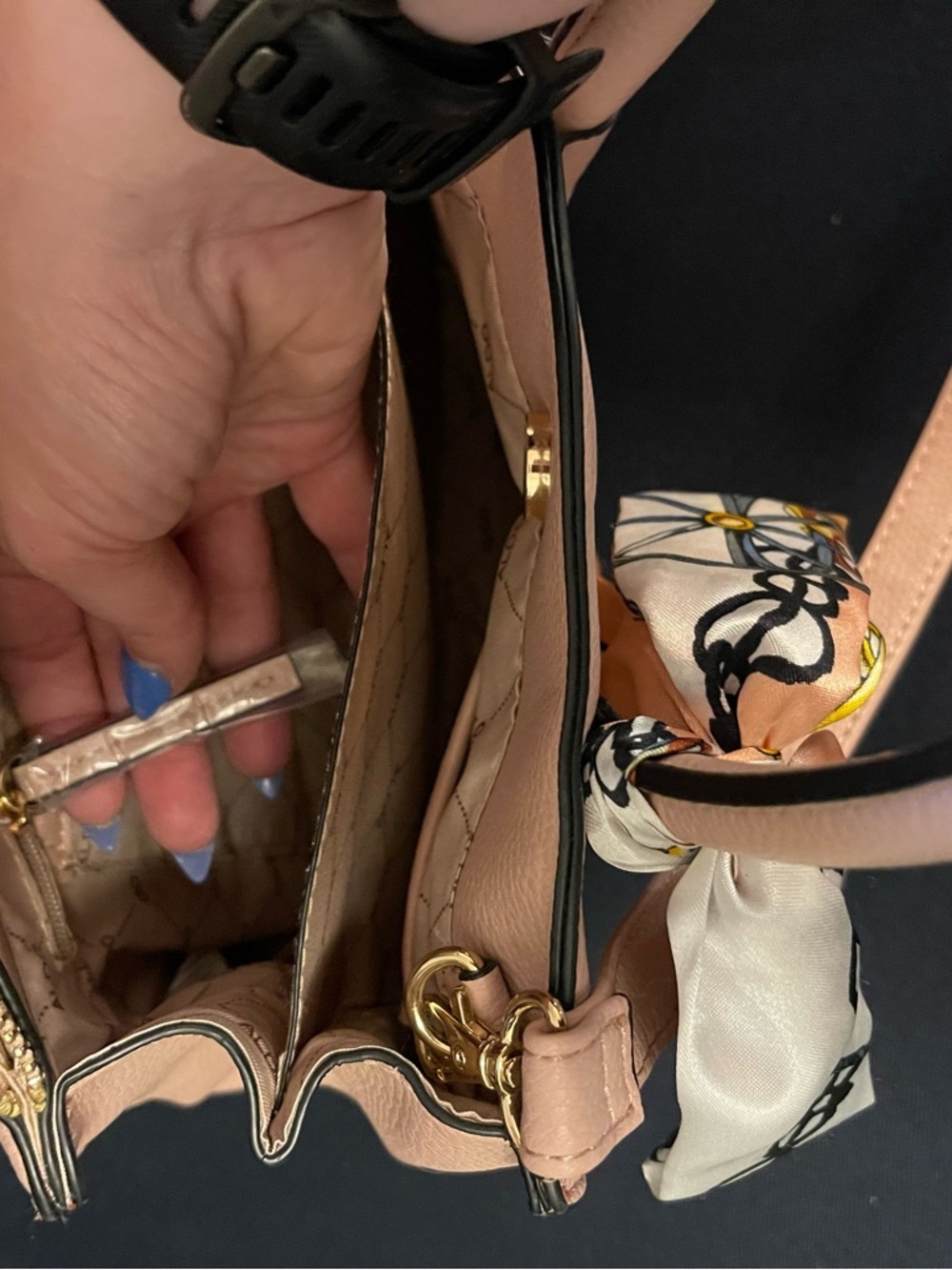 Aldo Peach-Pink Structured Top-Handle Satchel with Scarf Accent - Picture 6 of 8